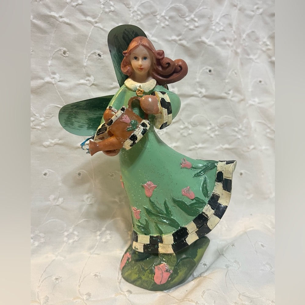 Green Garden Fairy with Watering Can and Flowers